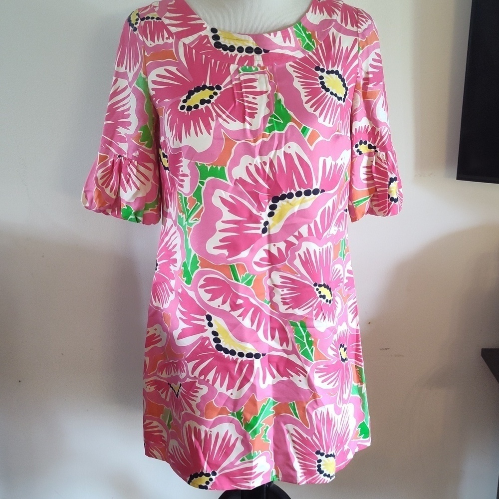 Lilly Pulitzer Mini Silk Dress Pink Flowers Size 2